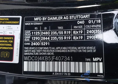 2018 Mercedes-Benz Glc 300 Coupe 4Matic из США, поврежденный, VIN WDC0J4KB5JF407341